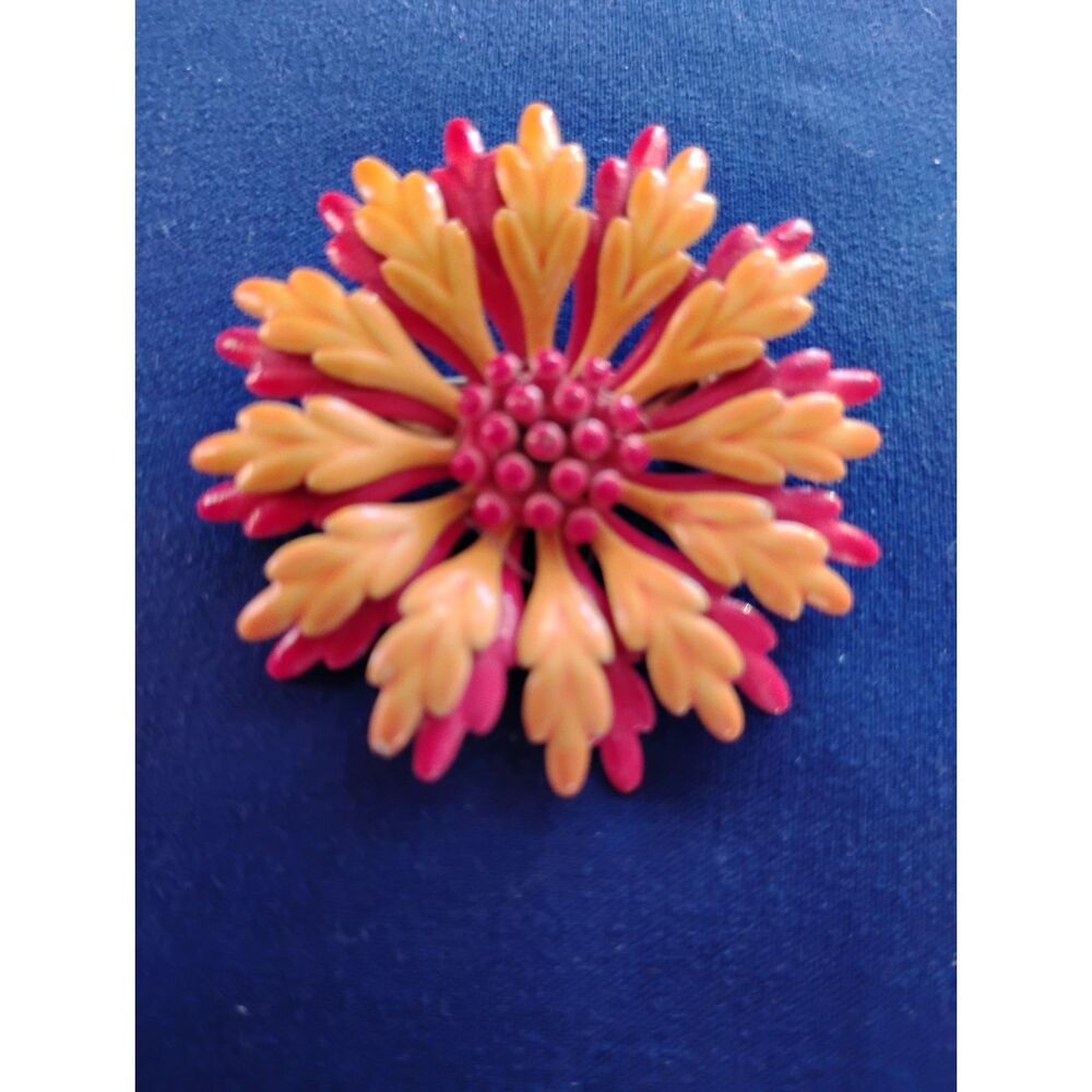 1960s Orange Enamel Flower Brooch Pin Vintage Statement